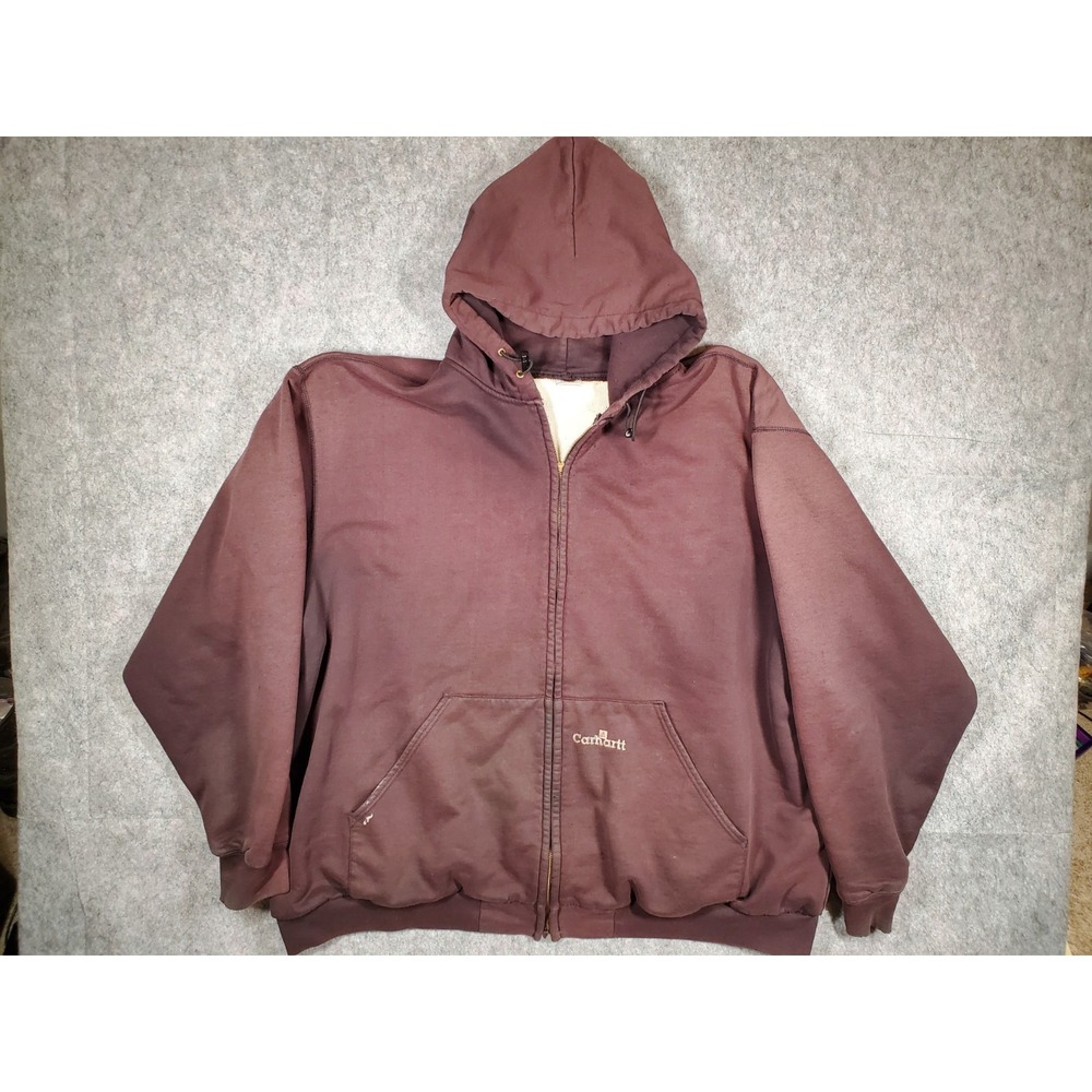 Vintage Carhartt Men's K129 BRN Thermal Lined Full Zip Hoodie 4XL Faded Thrashed